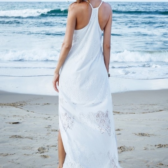 New White Lace Slit Beach Boho Maxi Dress S M L - Picture 3 of 5